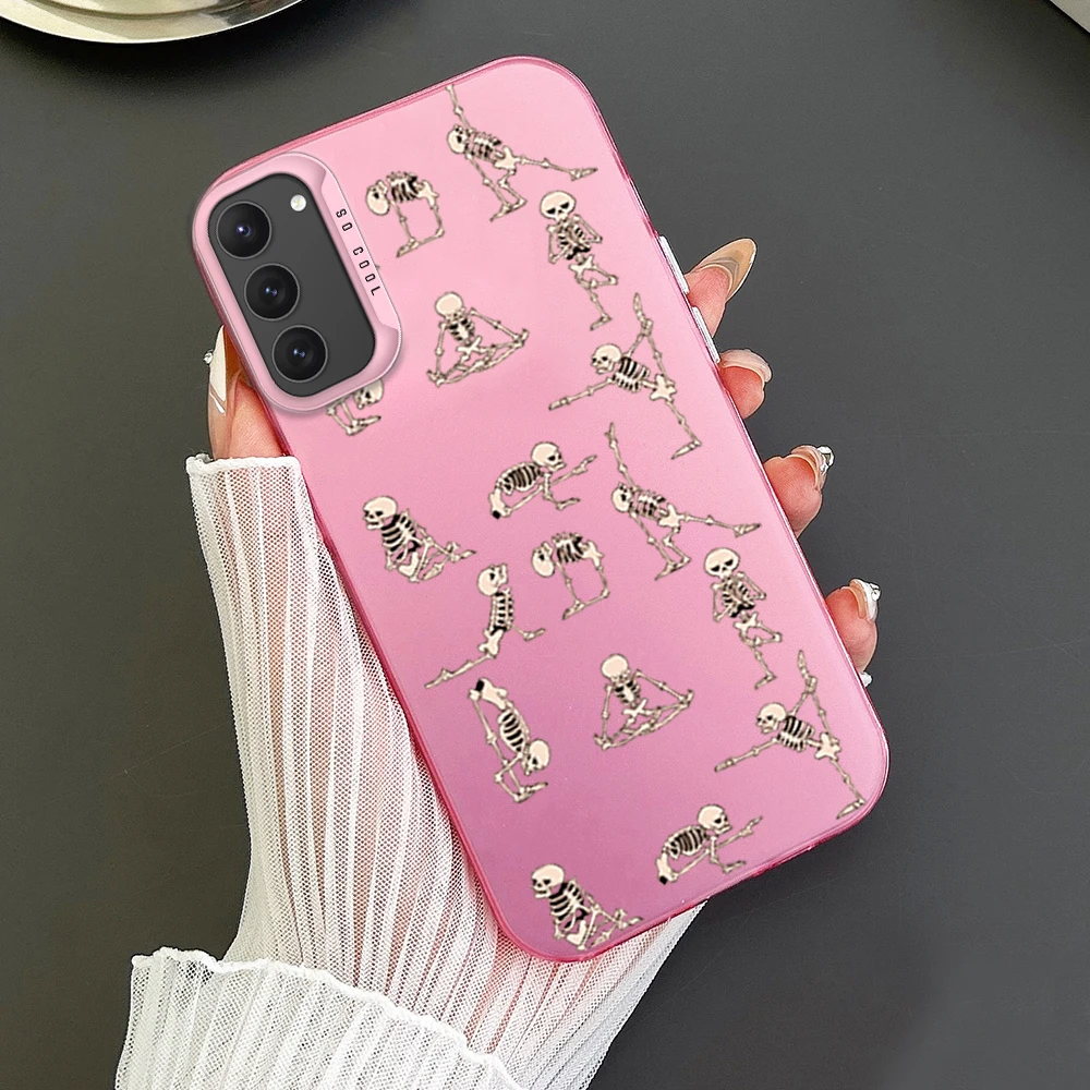 Skeleton Gymnastics Form Phone Case For Samsung S23 S24 S22 A71 A55 ULTRA PLUS FE Electroplated Silver IMD Laser Color Shell