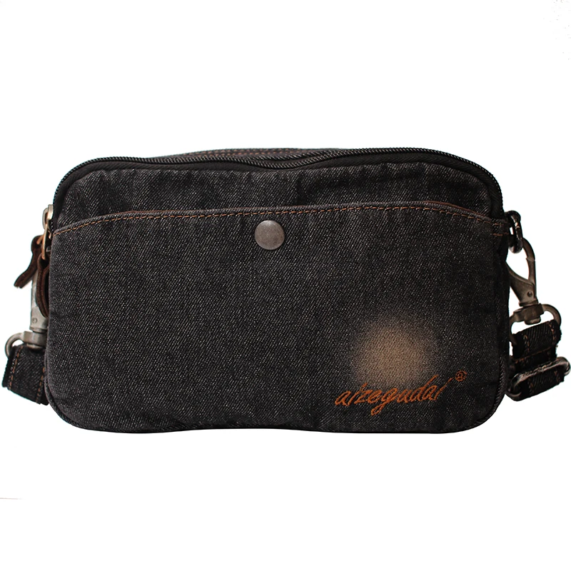 Retro Japanese Style Women's Denim Bag Casual Fashion Small Square Bag Multi-Zipper Handheld Single Shoulder Slant Crossbody Bag
