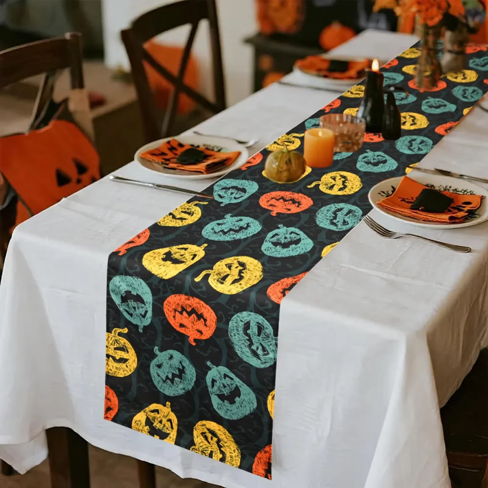 

VIKAMA table runner Halloween Black Pumpkin Tablecloth For Autumn Kitchen And Dining Room Decoration, High Seasonal Tablecloth