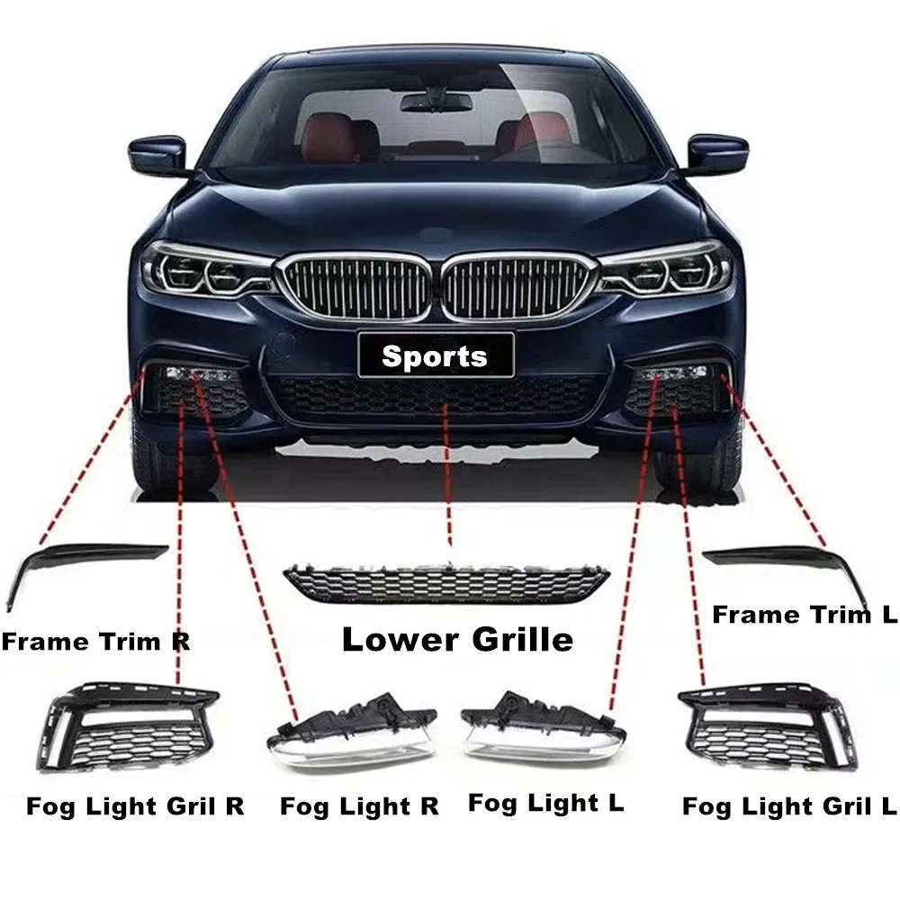 For BMW 5 Series G30 G38 Sport 530i 540i 528 525i Front Fog lamp Lower Bumper cover Fog lamp decorative strip air mesh 2018-2021