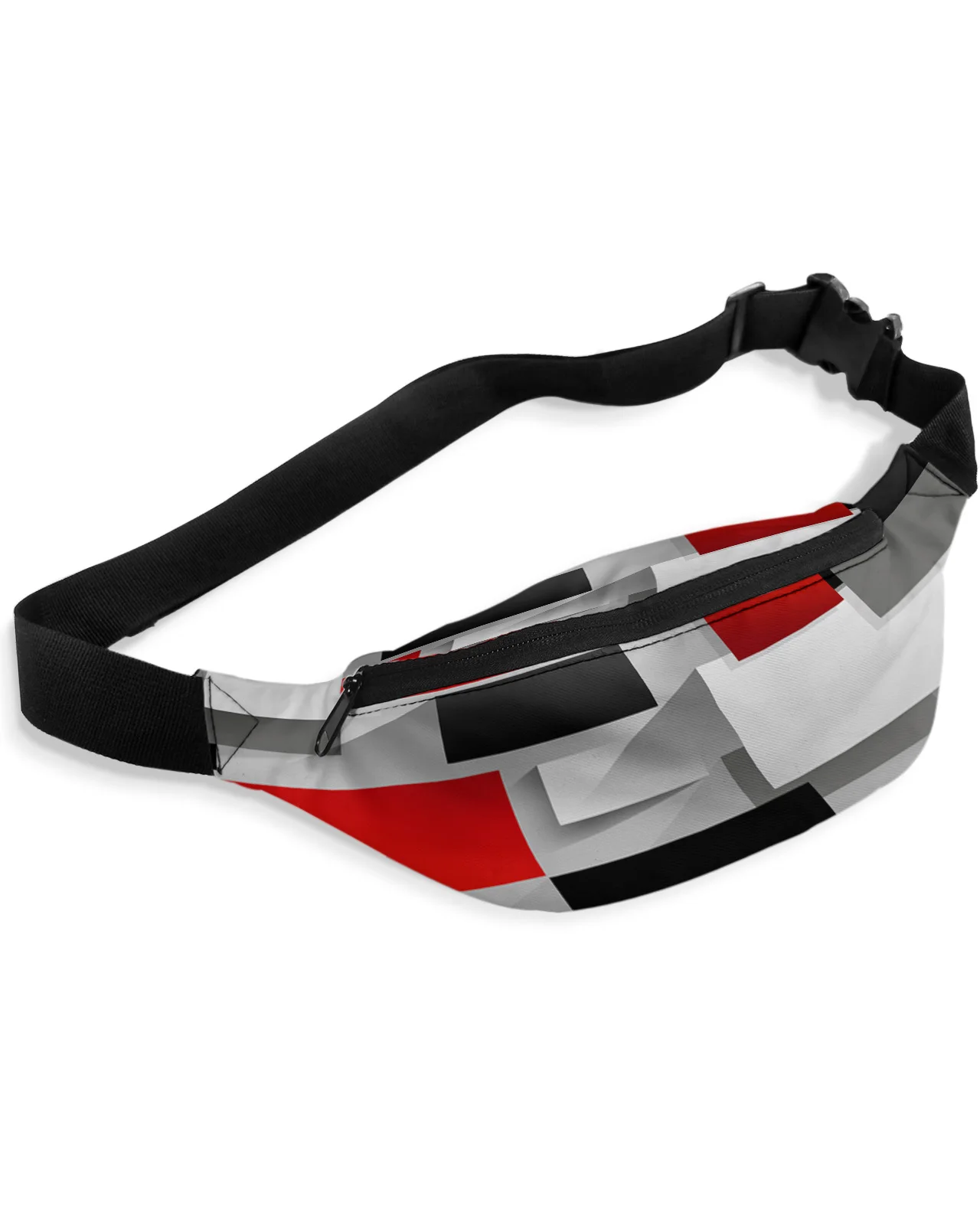 Geometric Red Black Gray Solid Abstract Men Women Waist Bag Fanny Pack Phone Belt Bag Wallet Pouch Waterproof Banana Hip Bags