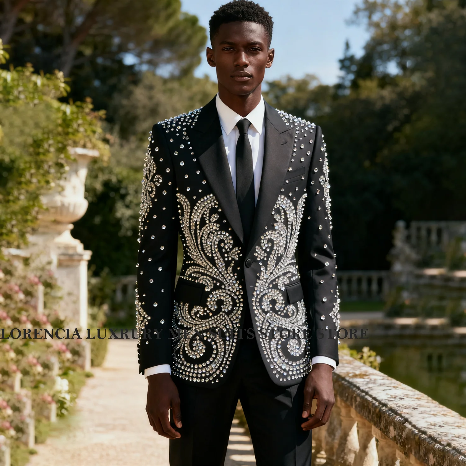 

Изысканный мужской костюм из двух предметов с лацканами по индивидуальному заказу, облегающий спортивный смокинг для жениха, свадебный фрак, роскошные ювелирные изделия с бриллиантами, Ropa homre