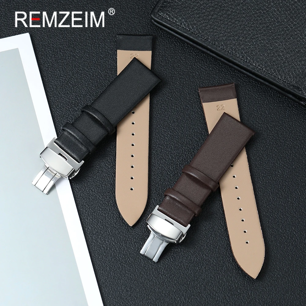 Мягкий кожаный ремешок для часов 18 мм, 20 мм, 22 мм, мужской и женский универсальный ремешок для часов с пряжкой-бабочкой из нержавеющей стали, браслет