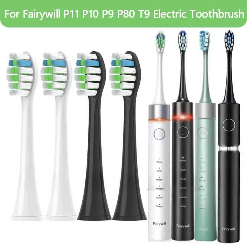 4pcs heads for Fairywill P11 P10 P9 P80 T9 Electric Toothbrush Heads DuPont Bristle Vacuum Packaging Replace Electric FW-P80