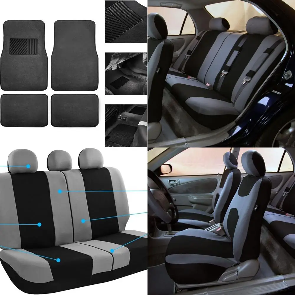 

Чехлы на автомобильные сиденья, подушка безопасности, полный комплект автомобильных аксессуаров, комбинированные ковры, напольные коврики - разделенный задний фонарь, дышащая плоская ткань, универсальная, серая