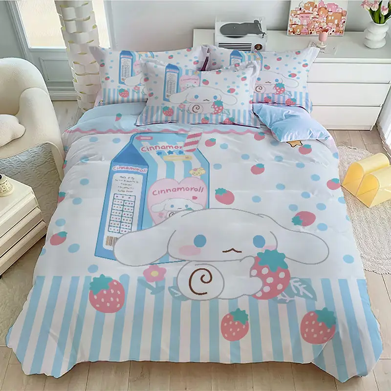 Kawaii Cinnamoroll Four-Piece Set Anime Cartoon Sanrio Quilt Cover Bed Sheet Cover 1.5M Bed 1.8M Bedding Dormitory Three-Piece