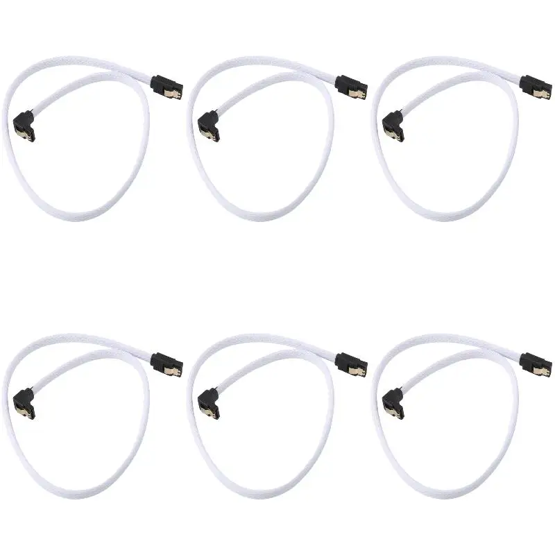 6Pack X(SATA 3.0 III SATA3 7pin Data Cable 50CM Right Angle 6Gb/s SSD HDD Hard Disk Cord Nylon Sleeved White