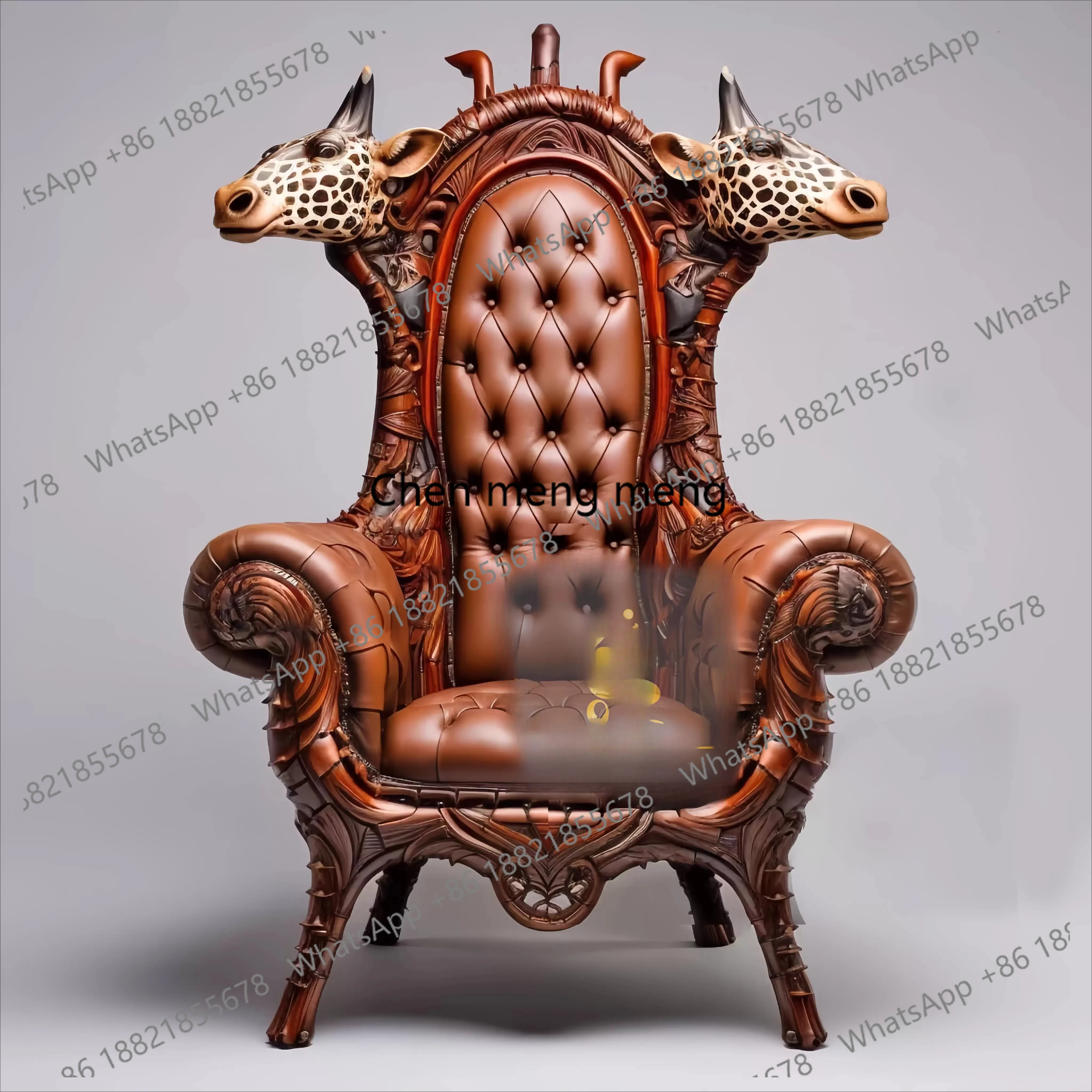 Villa luxury aisle living room furniture solid wood carved art entrance chair giraffe head image chair
