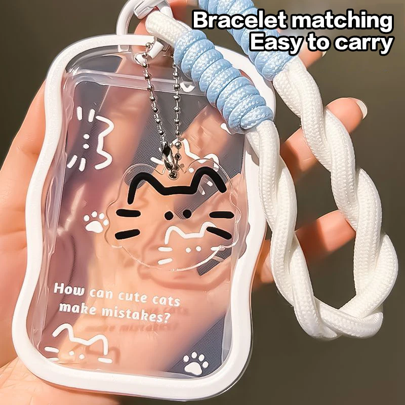 Cartoon Cat Transparent Photo Card Holder Design Idol Photo Sleeve Anti Lost Keychain Photocards Protector Case