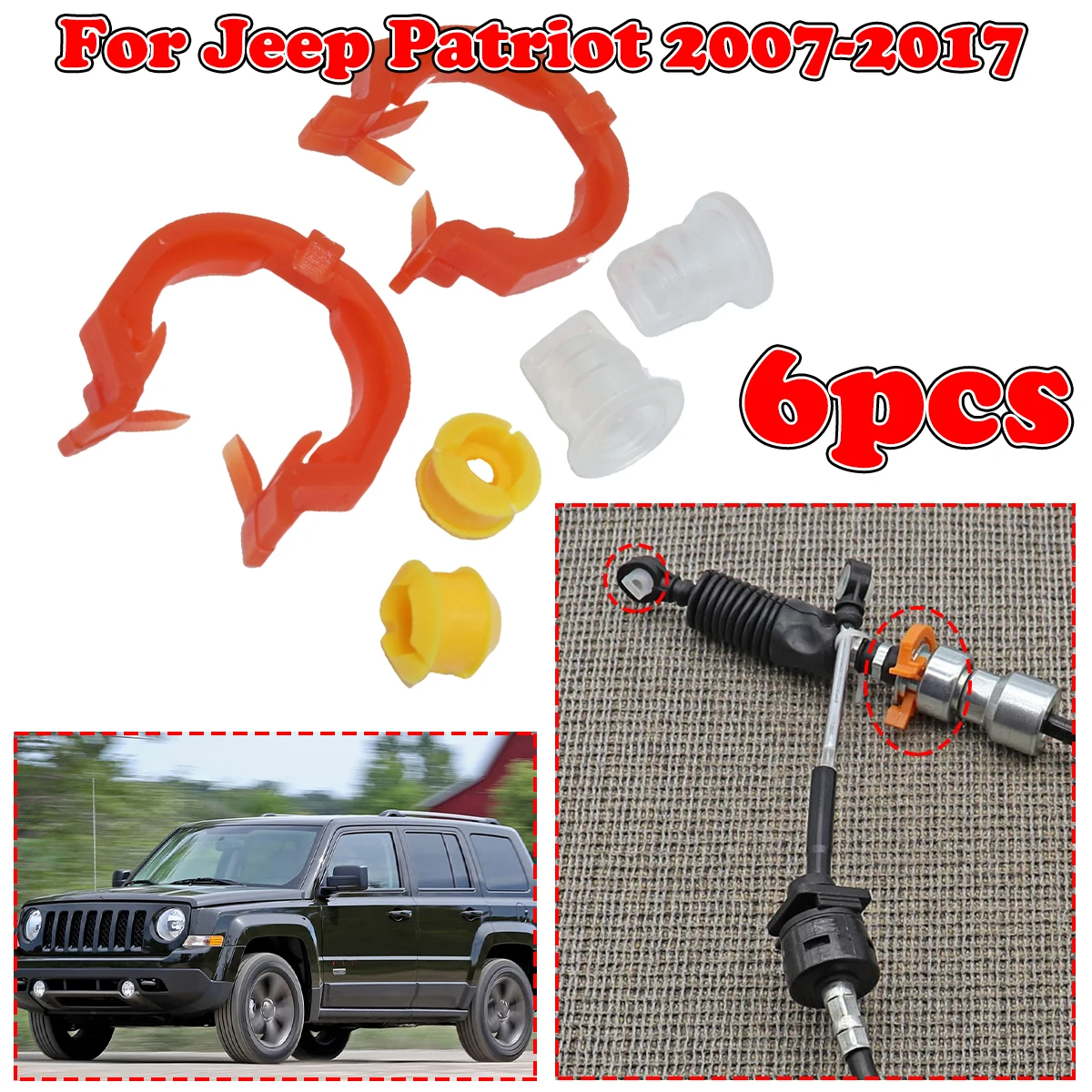 

6PC Gear Shift Cable Bushing For Jeep Patriot 2007-2017 Gearbox Pull Head Lever Line Rubber Sleeve Transfer Case Retainer Clip