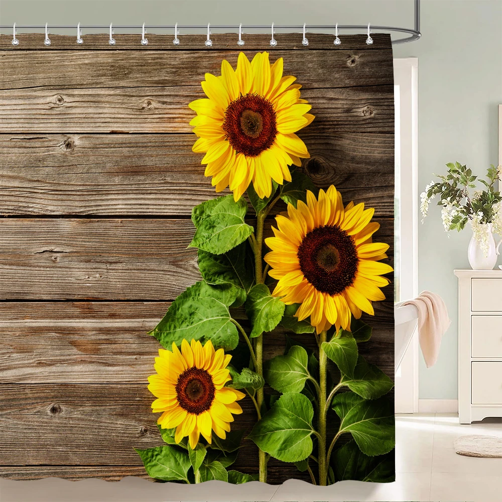 

1pc Beautiful sunflower flowers print waterproof polyester shower curtain fabric shower curtain home decoration shower curtain