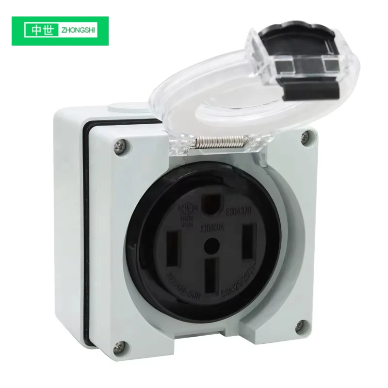 50 Amp Generator RV Power Inlet Box Plastic Waterproof Switch Socket Outdoor Power Outlet Box NEMA 14 50R Receptacle