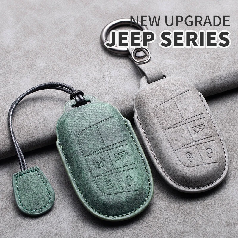 

Leather Car Remote Key Cover Case Shell Keychain For Jeep Renegade Compass Grand Cherokee for Chrysler 300C Wrangler Accessories