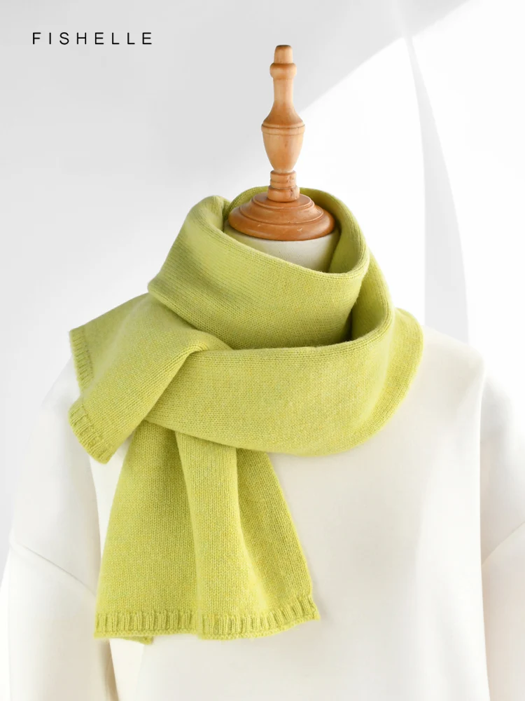 Fresh green wool small scarf women autumn winter warm knitted solid color scarves luxury kids adults christmas new year gifts