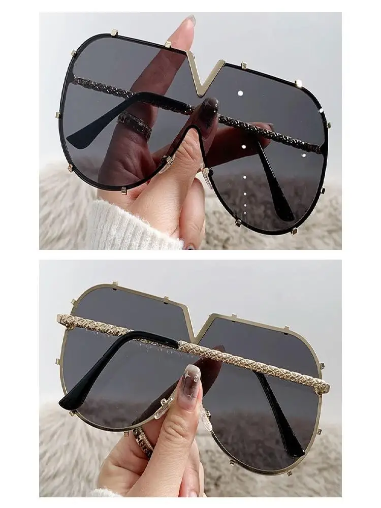 AliExpress Vintage Metal Frame One Piece Sunglasses Hip Hop UV400 Oversized Sun Glasses Y2K Shades for Women & Men