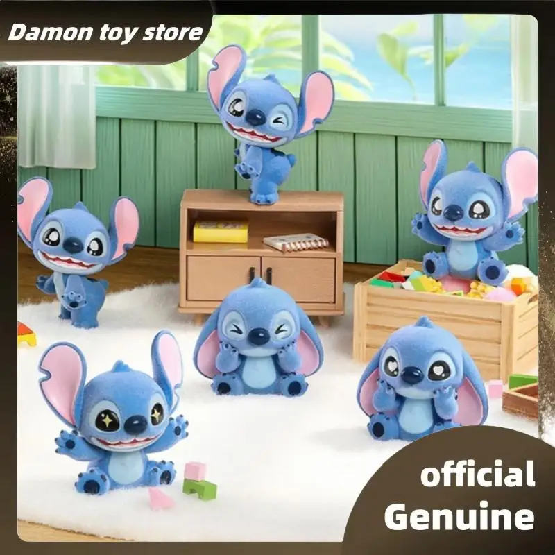 

New Genuine Stitch Mini Fluffy Series Flocking Models Blind Box Cute Trendy Toys Desktop Decor Stitch Mystery Box As Toy Gifts