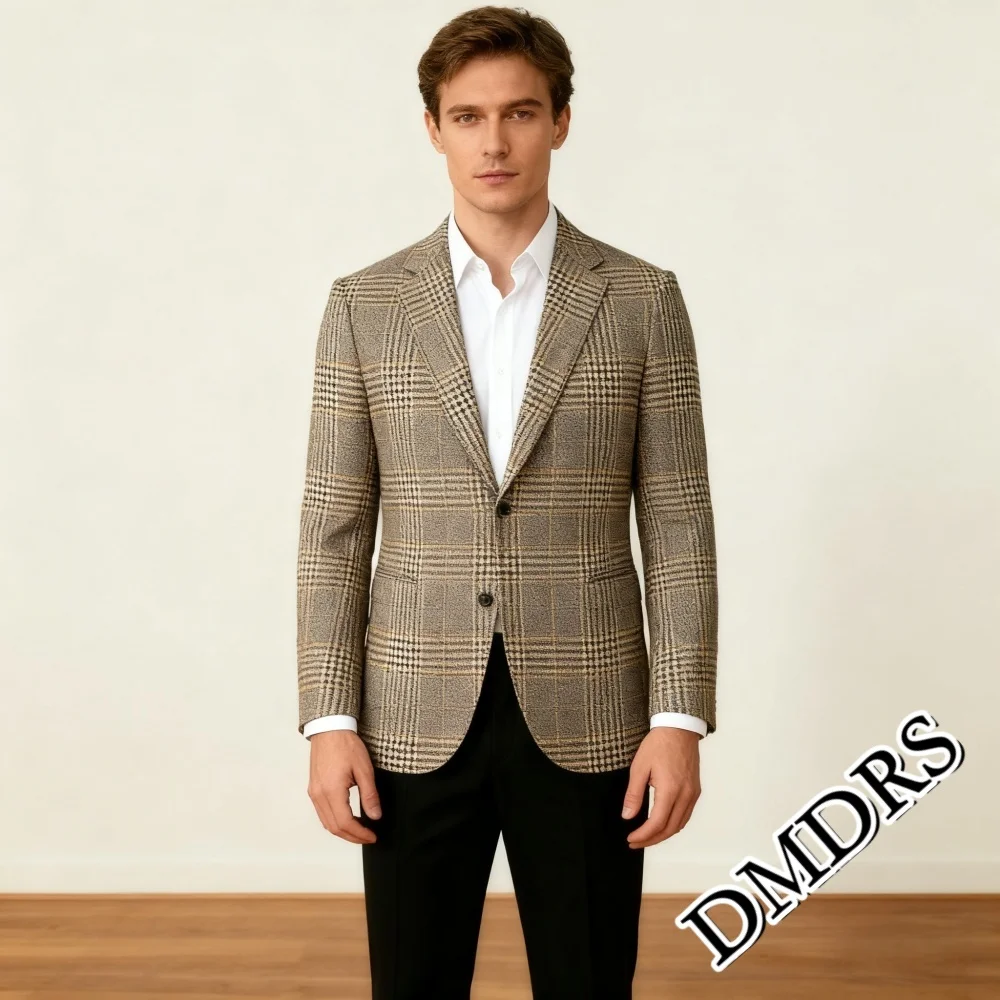 

Fashion Plaid Men's Suit 2PCS For Wedding Formal Single - Breasted Suit Including Jacket Pants For Party Classic Occasion Suit
