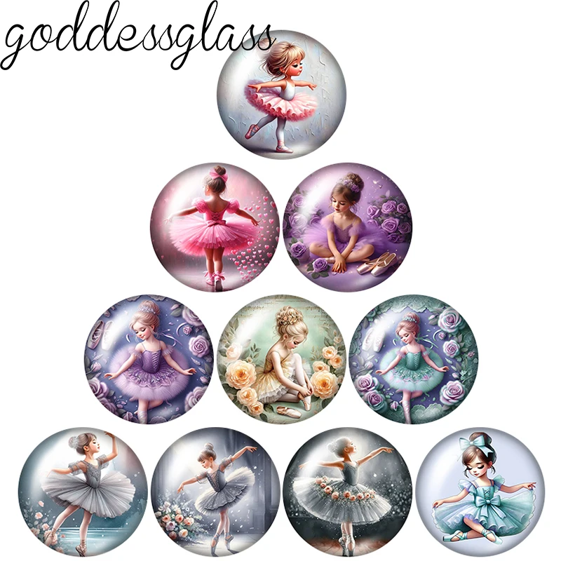 Ballet girl skirt shoes Elegant little girls 12mm/18mm/20mm/25mm Round photo glass cabochon flat back Making findings Jewelry