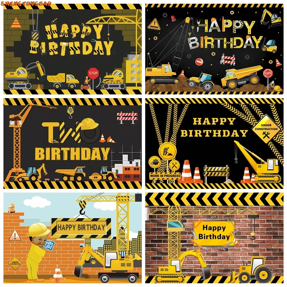 

Construction Team Backdrops Baby Birthday Party Excavator Crane Traffic Baby Shower Photography Background Decor Photo Studio