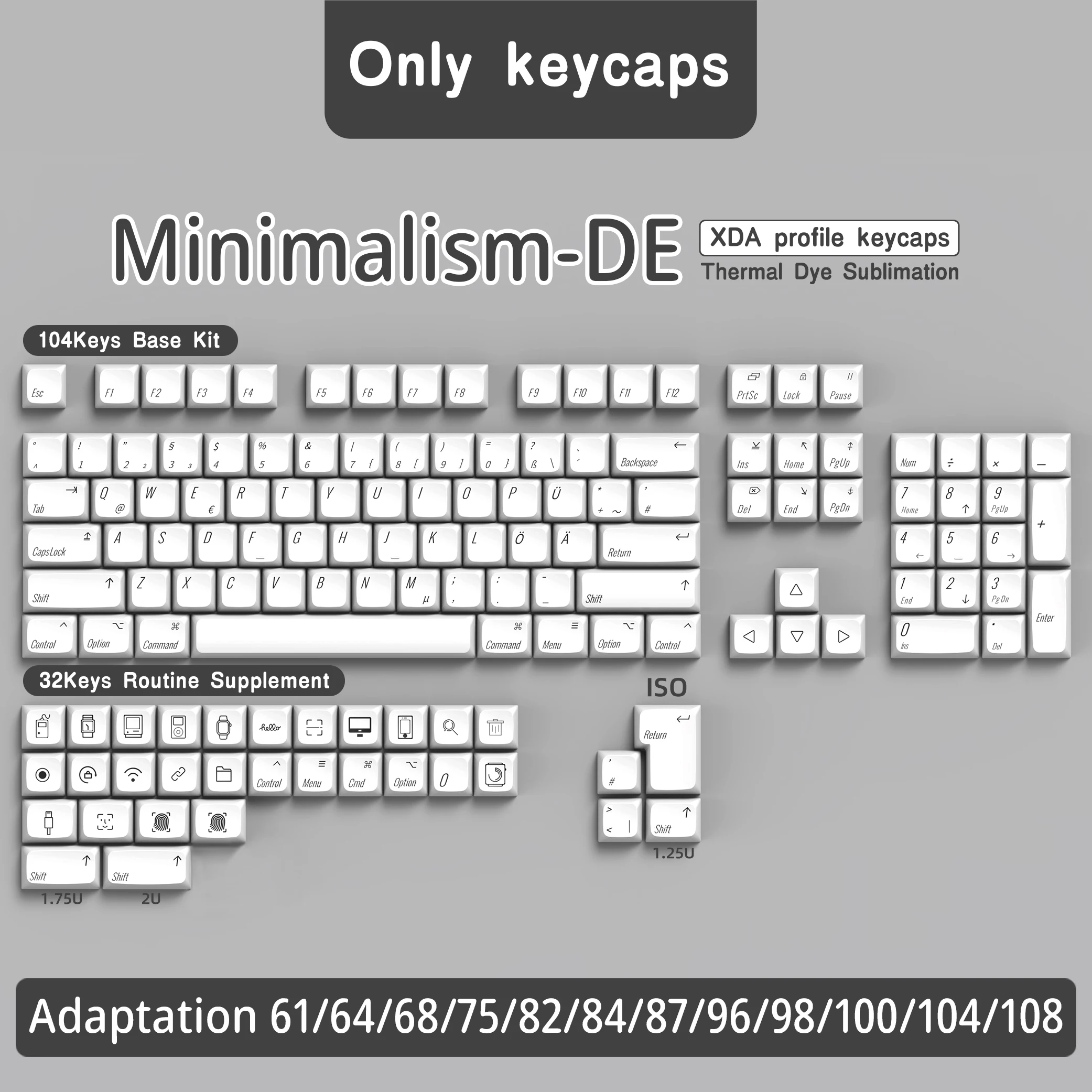 Imagem -04 - Xda-keycaps para Teclado Mecânico Pbt Francês Alemão Espanhol Reino Unido Abs Layout Iso Sublimação de Tintura es de fr br