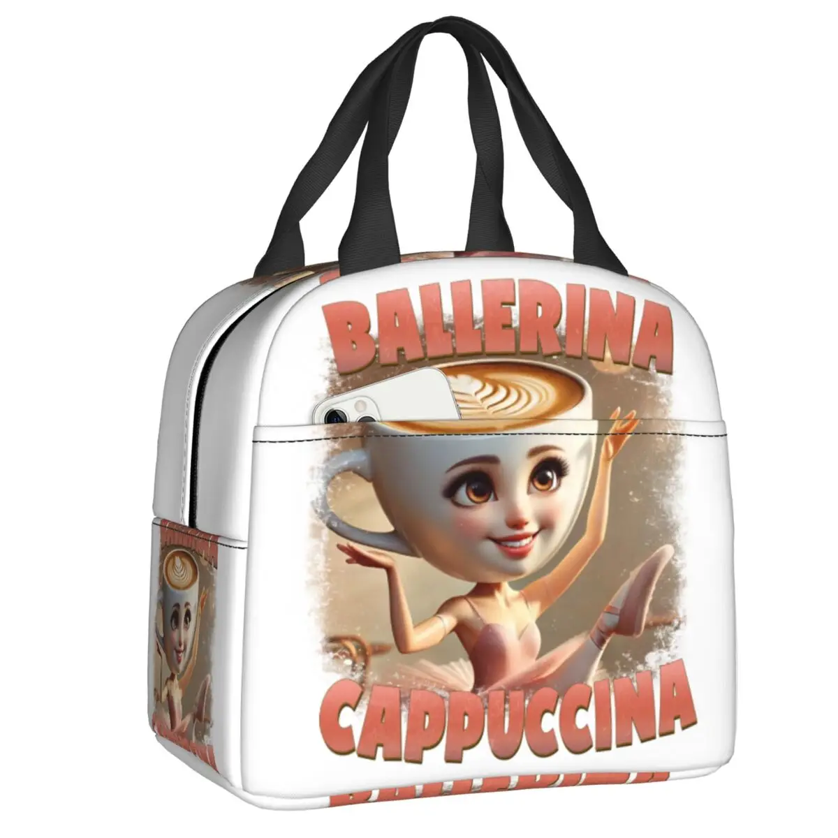 Bolsa térmica personalizada para el almuerzo con diseño de bailarina capuchina italiana Brainrot Tung Tung Tung Sahur, lonchera térmica aislada para estudiantes