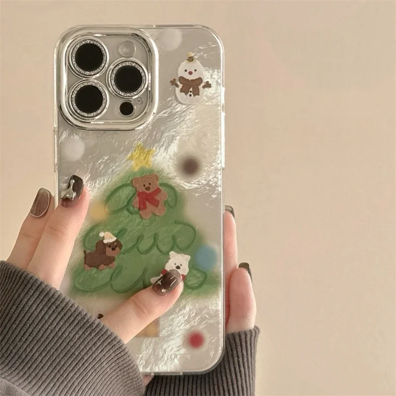 

Tinfoil-patterned cute Christmas tree soft shell suitable for iPhone 16 14 13 12 11 15 Pro Max lens protection mobile phone case