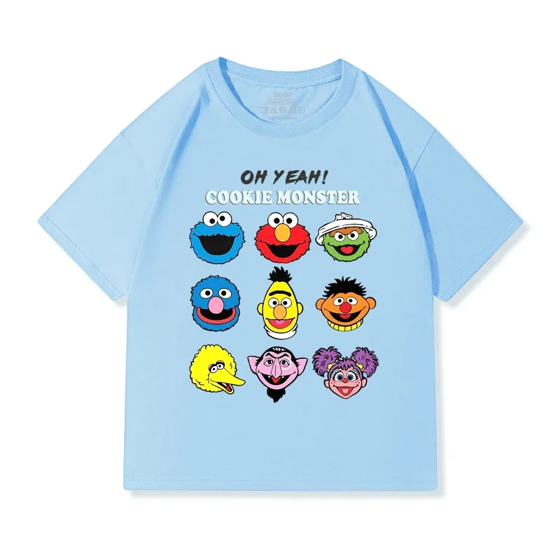شارع سمسم الأطفال قصيرة الأكمام تي شيرت الصيف جديد الفتيان والفتيات 100% القطن فضفاض بلايز عادية ملابس الأطفال