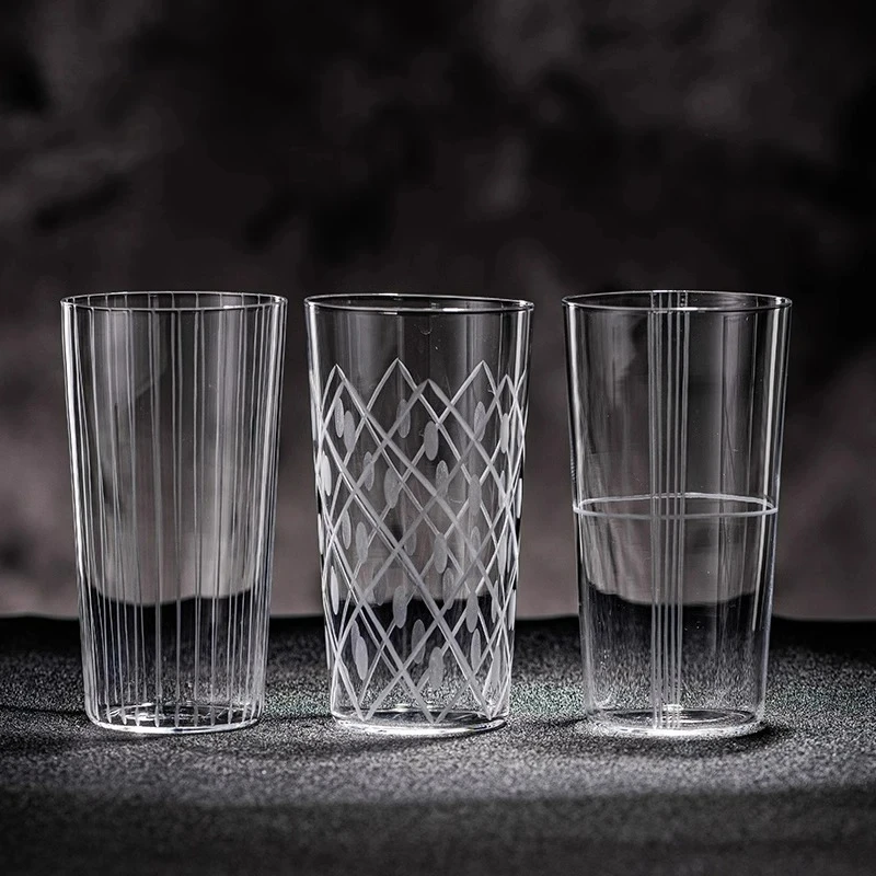 Japanese Style Engraved Cocktail Glasses Cups Transparent Colin Cup Long Drinking Cups Thin Bubble Glass Highball Glass Cup