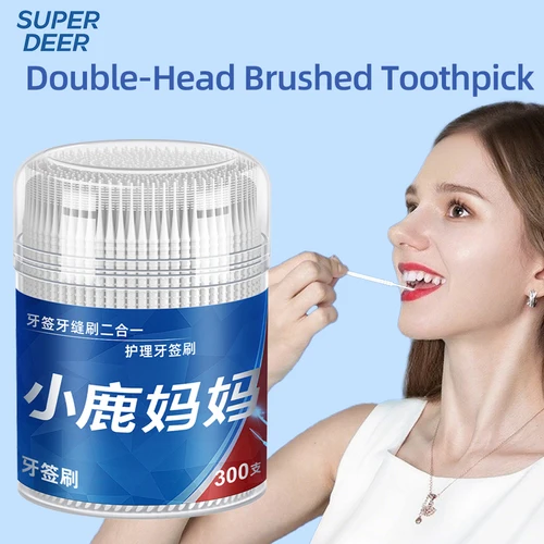 Cepillo Interdental doméstico de tamaño familiar, diseño de cabeza curva recta, palillos de dientes de plástico, limpieza entre los dientes, cuidado bucal, 300 Uds.