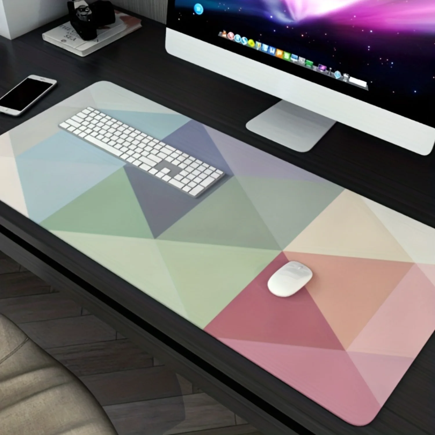 Geometric Shape Office Desk Pad with Thickened Edge Lock - Mouse Pad