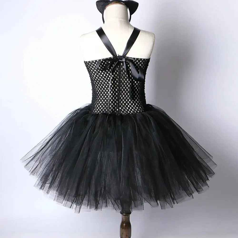 Weißes und schwarzes Katzen-Tutu-Kleid für kleine Mädchen, ein fantasievolles Tierkostüm für Kinder und Kleinkinder, ideal für Halloween oder Karneval, mit Ohren, Stirnband und Schwanz. – Detail 13