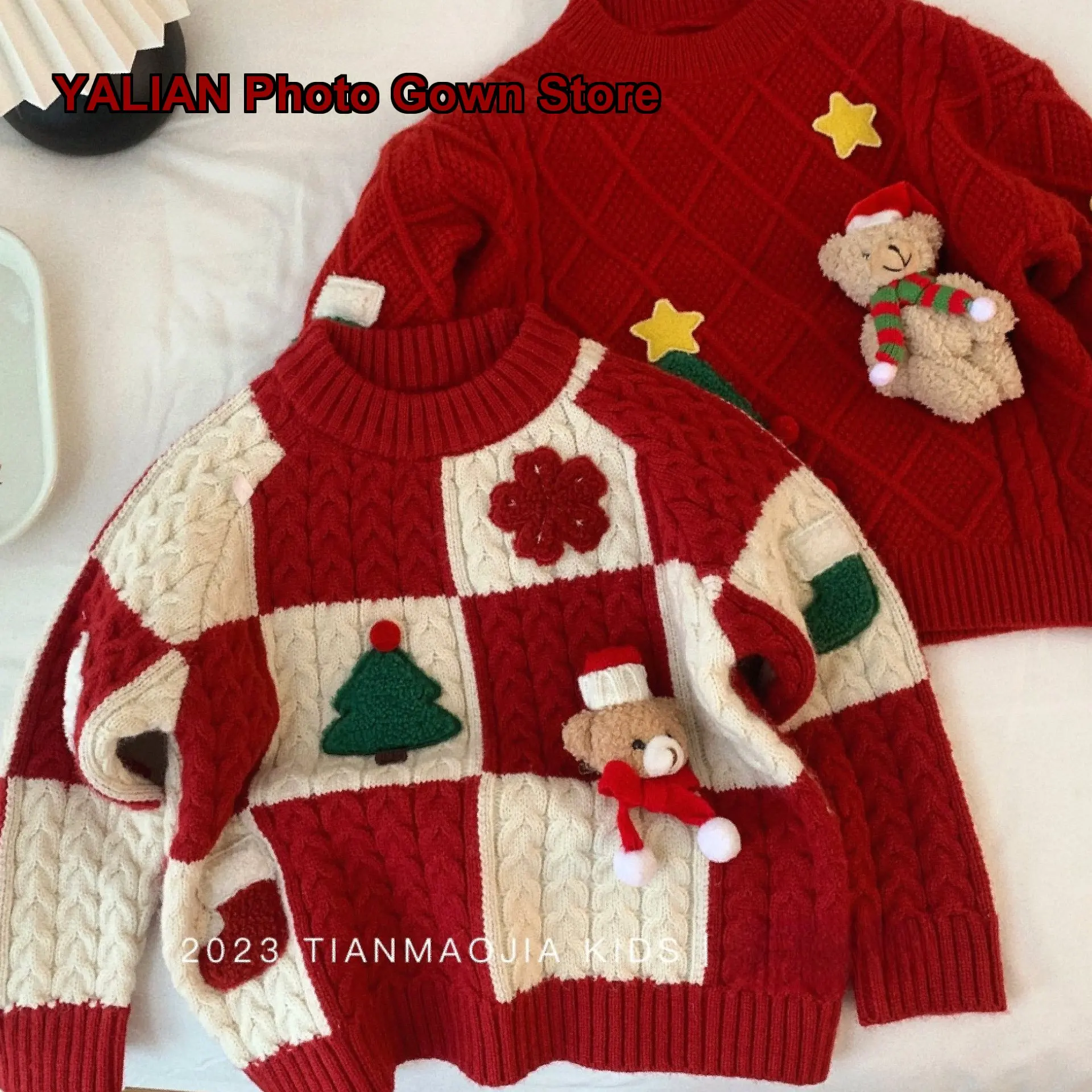 Kids Christmas Winter Newborn Baby New Year Greeting Outfit Boys Girls Knit Top Base Layer