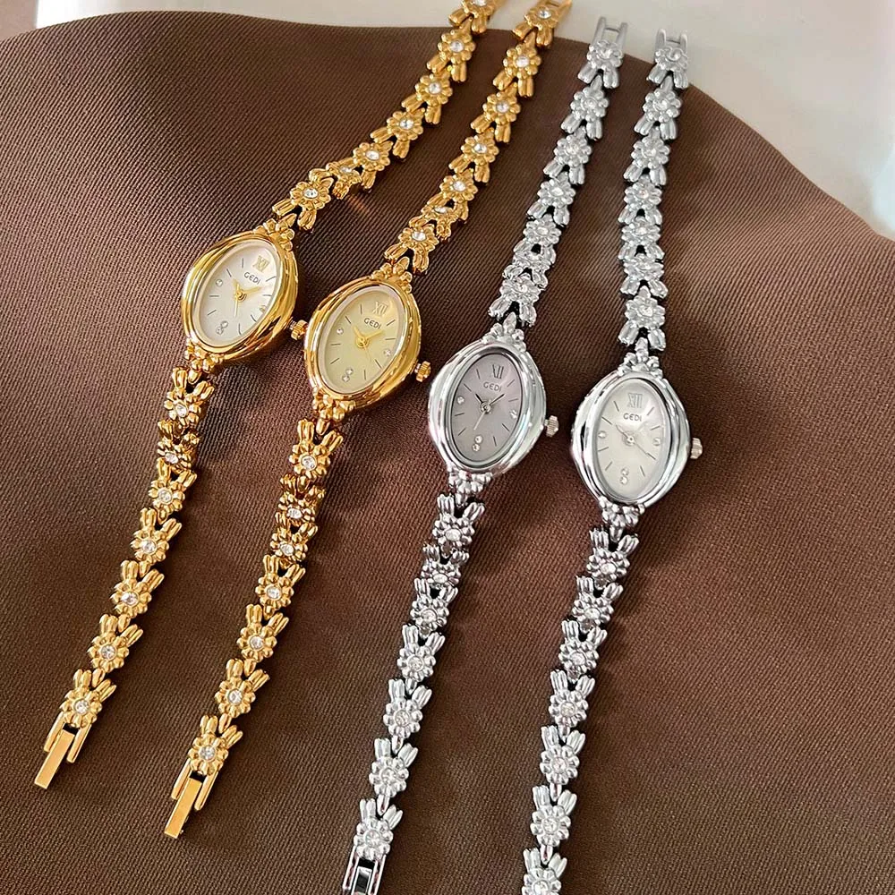 GEDI  Vintage Camellia Ladies Watch Exquisitely Diamond-Set British Quartz Watch Versatile Everyday Wristwatch Gift reloj