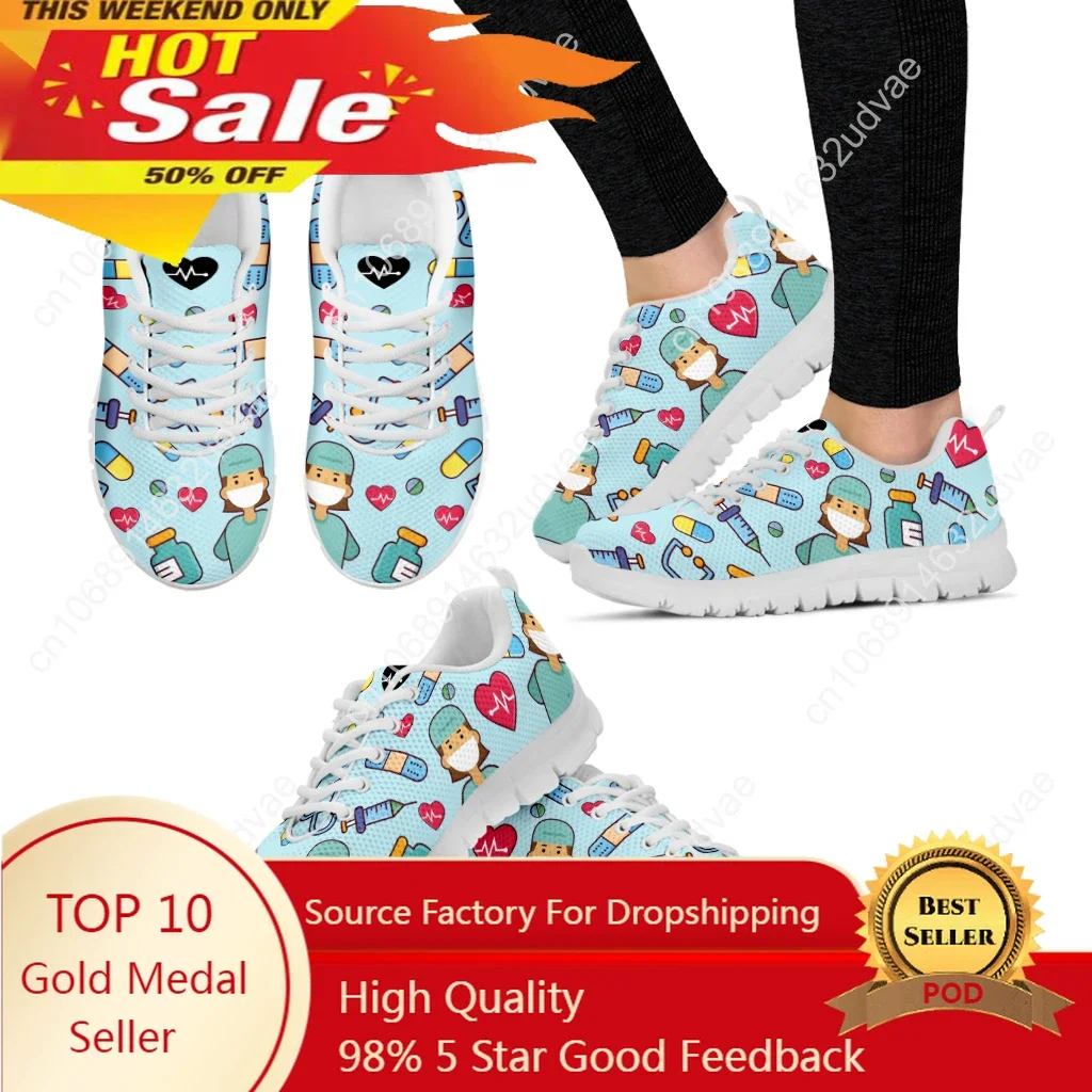 Women Doctor Nurse Sneakers Medical Hospital Print Lightweight Mesh Flats Ladies Casual Spring Cute Nursing Shoes