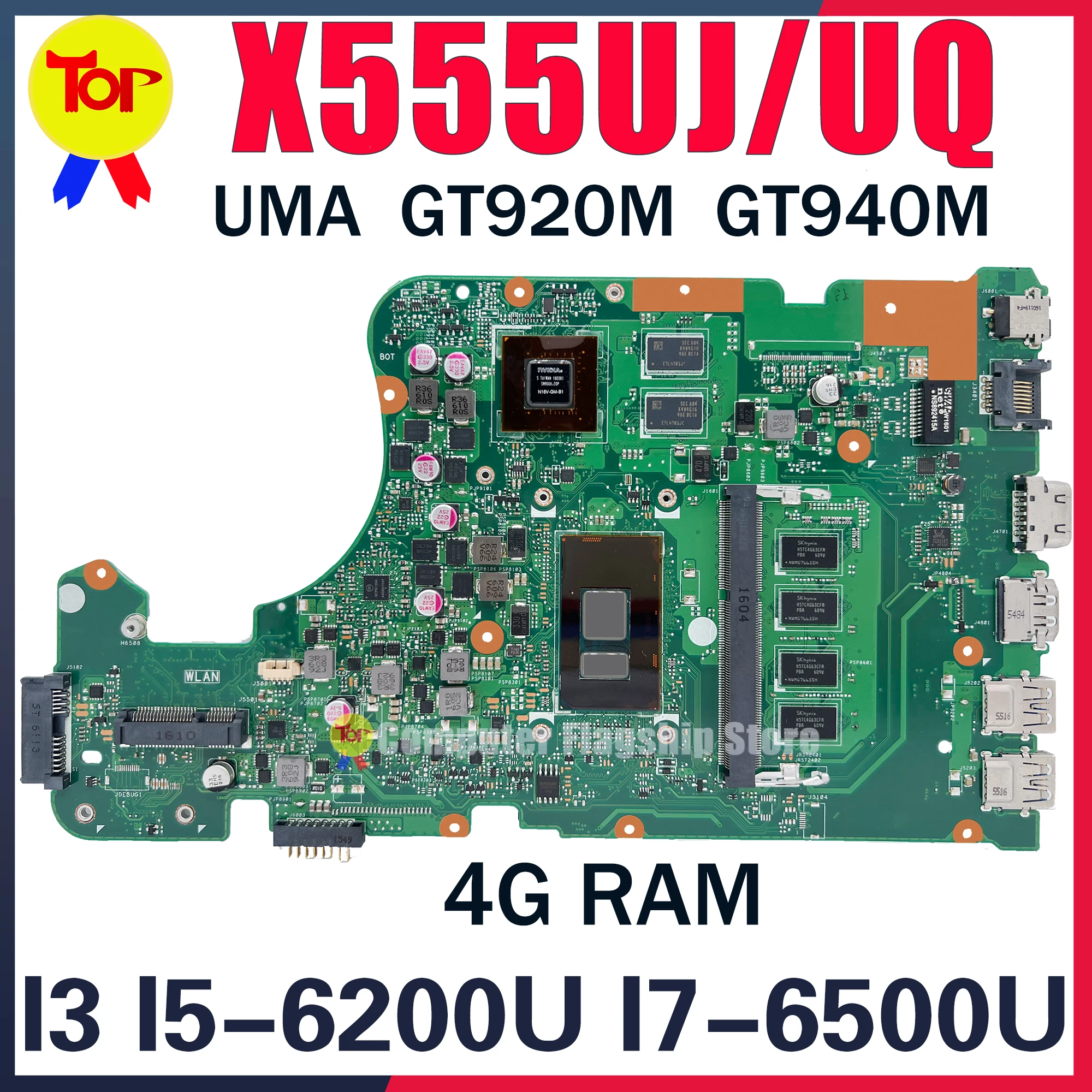 노트북 마더보드, X555UJ, ASUS X555UB, X555UB, X555UQ, X555UA, A555U, F555U, A555UJ, K555UB F555UJ, I3, I5, I7, 4G-RAM, GT920, GT940 메인 보드