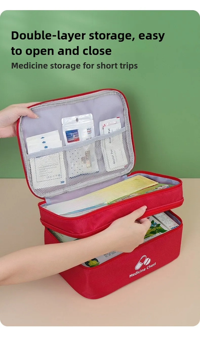 Tragbare doppelschichtige medizinische Tasche, große Kapazität, Medikamenten-Aufbewahrungstasche, für Reisen und Outdoor, tragbares Notfallrettungs-Erste-Hilfe-Set – Detail 4