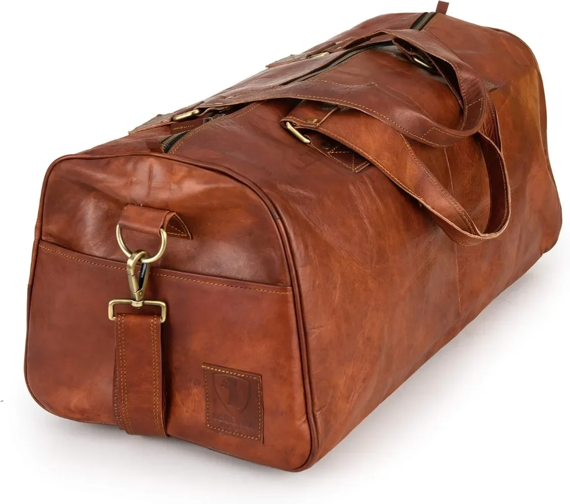 

Berliner Bags Vintage Leather Duffle Bag Oslo for Travel or the Gym, Overnight Bag for Men and Women (Cognac)