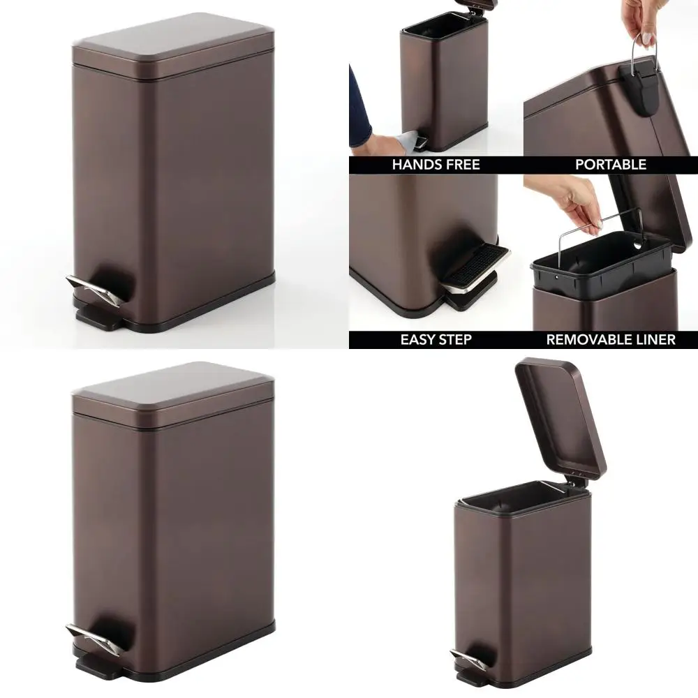 

Эргономичная мусорная корзина с активируемой педалью и крышкой и пластиковой вставкой для домашнего и офисного использования из бронзы