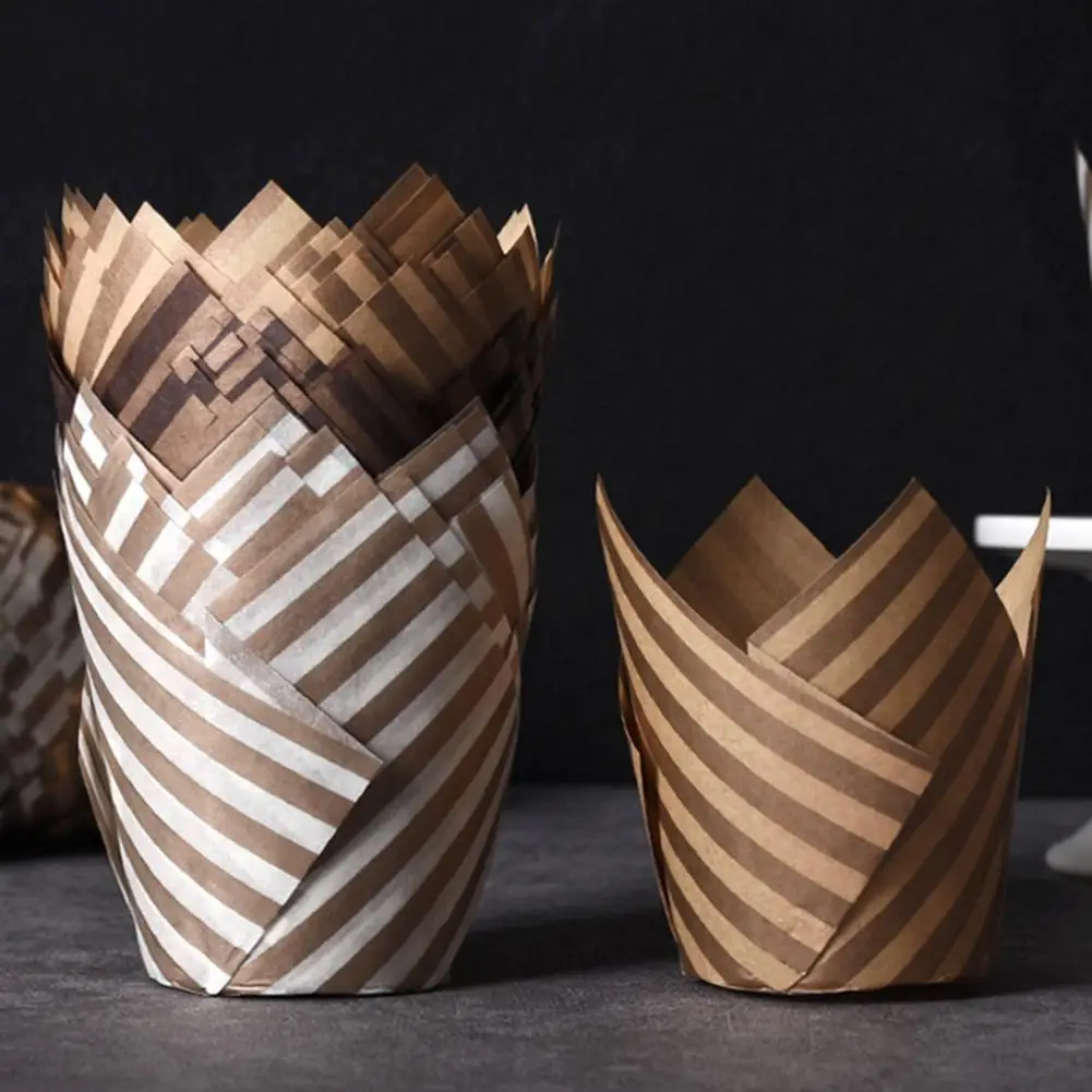 

100Pcs Muffin Cup Stripe Oil Proof Paper Tulip Muffin Cupcake Paper Cup Cupcake Liner Baking Cup For Wedding Party Cake Wrapper