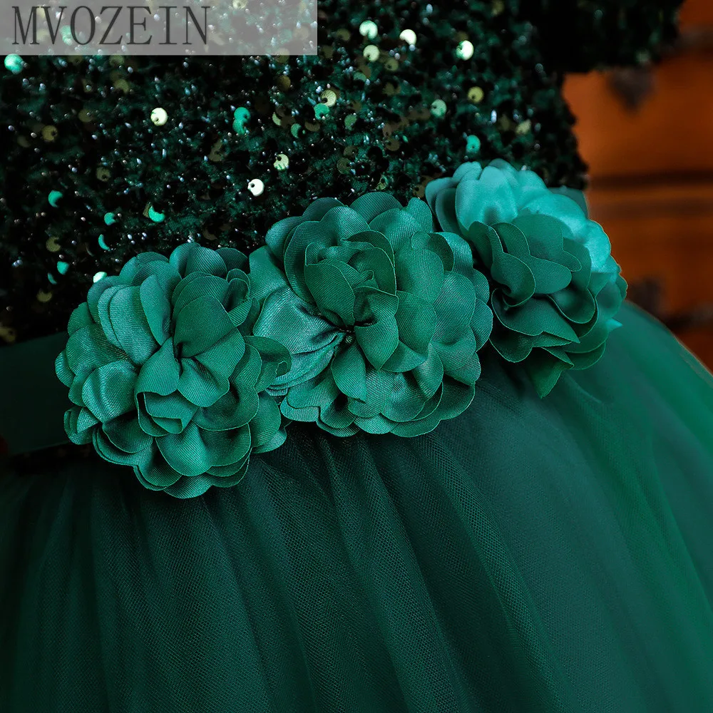 Mvozein-vestido de lentejuelas de lujo para niña, vestido de fiesta de cumpleaños con manga de casquillo, de princesa verde, 2023