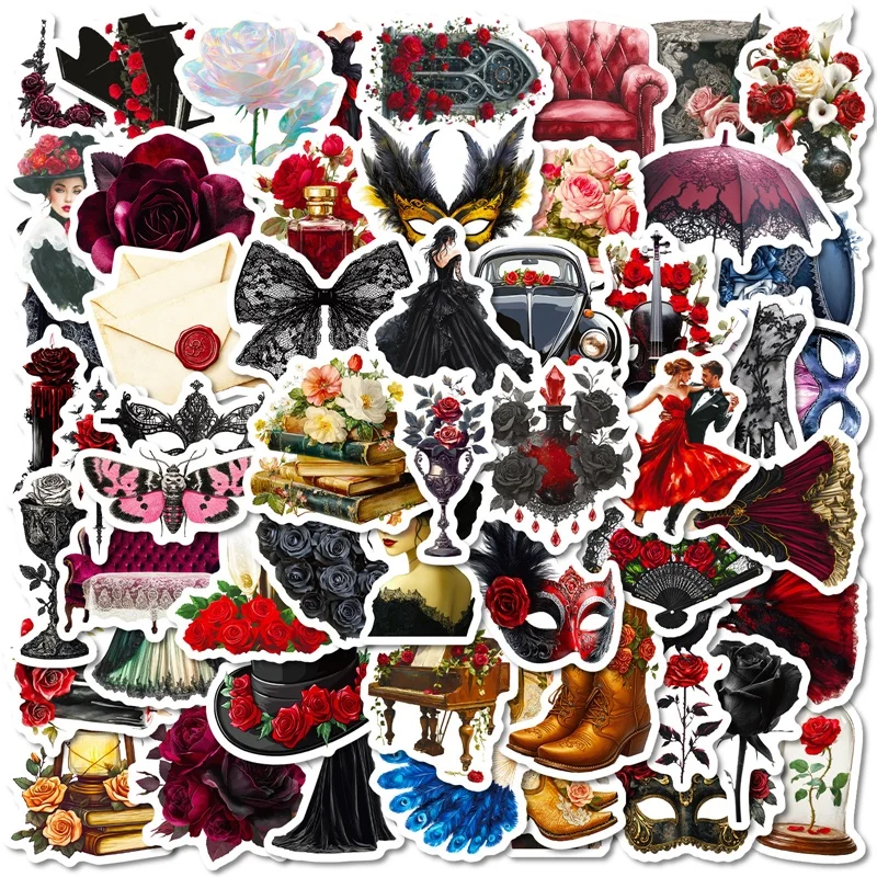 

10/30/56PCS Vintage Mask Ball PVC Sticker Aesthetic Children's Decoration Scrapbooking Supplies DIY Hand Accounting for Kids