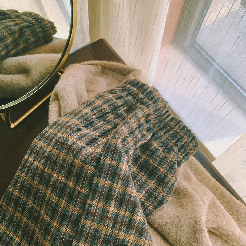 

Ретро-юбка в клетку из шерсти, женская, осенне-зимняя, средней длины, А-силуэт, с высокой талией, бренд Bule, европейский стиль, модная