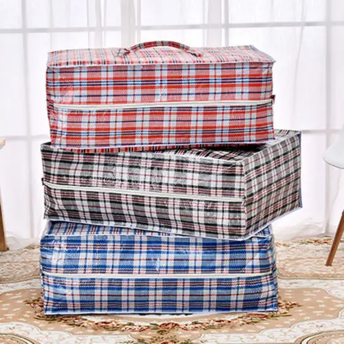 Plus Size Home Storage Laundry Plastic Bag Plaid Basic Waterproof Dustproof Handle Large Zipper Reusable Strong Storage Bags