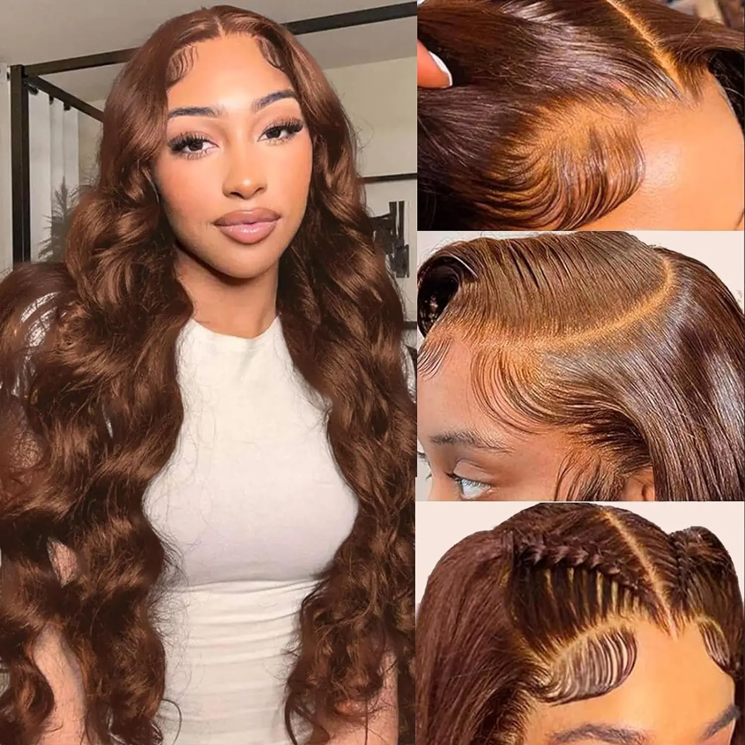 

13X4 Lace Front Wigs Chocolate Brown Body Wave Human Hair Wigs Transparent Lace Frontal Pre Plucked hair Wigs 200 Density