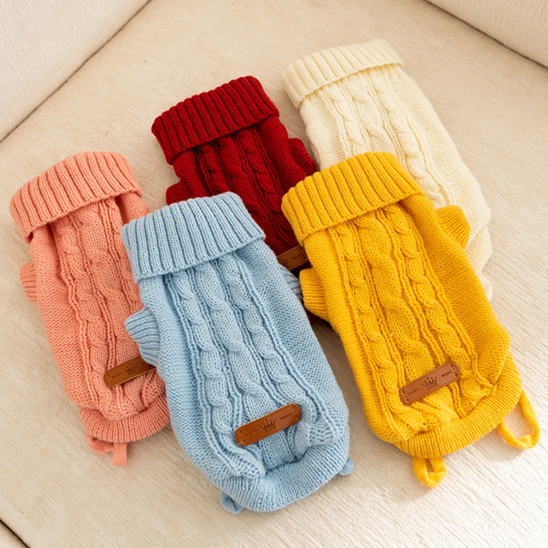 Knitted Clothes for Dogs Classic Solid Dog Sweater Fashion Puppy Pullovers Winter Warm Cat Sweater Pet Turtleneck Chihuahua Coat