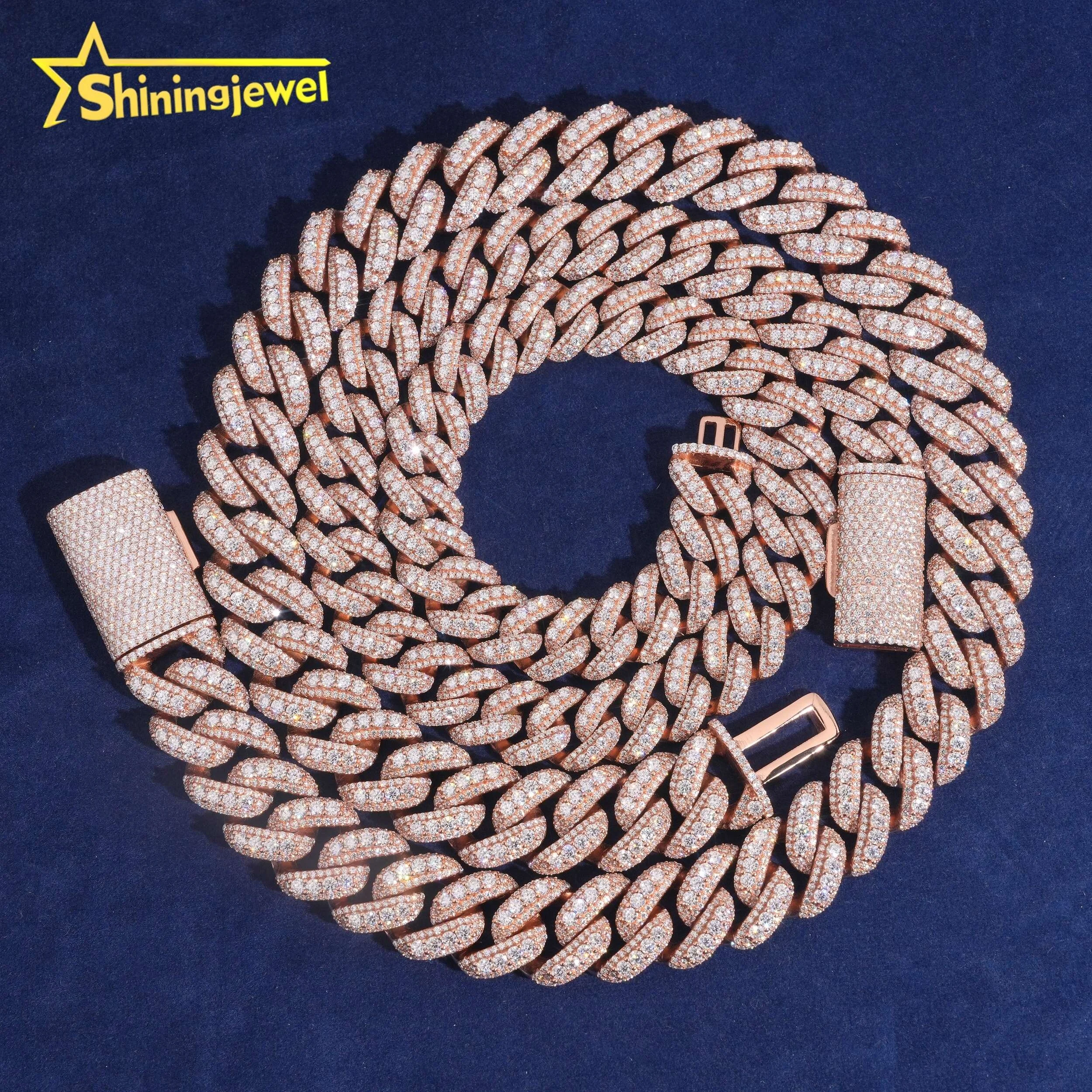 Promotion Price Hip Hop Fine Jewelry 15mm 18mm Rose Gold Iced Out 925 Silver Cuban Link Chain...