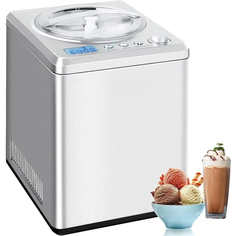 Ice Cream Maker Making Homemade Soft Ice Cream,Gelato,No Pre-Freezing Automatic Ice Cream Machine with Compressor