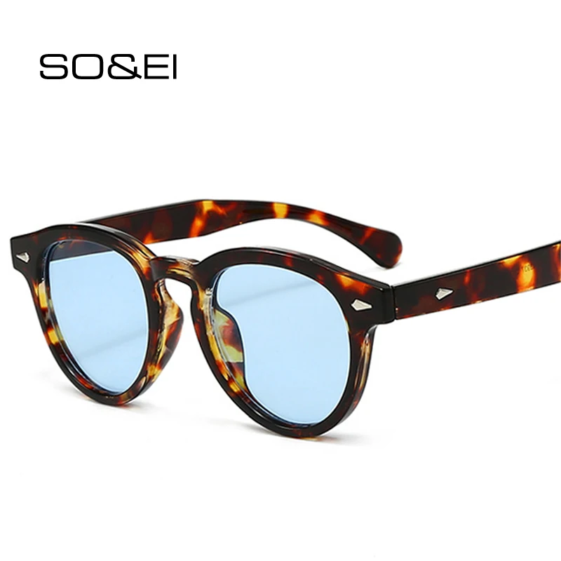 

SO&EI Ins Popular Fashion Oval Women Sunglasses Vintage Rivets Men Punk Clear Candy Color Shades UV400 Sun Glasses