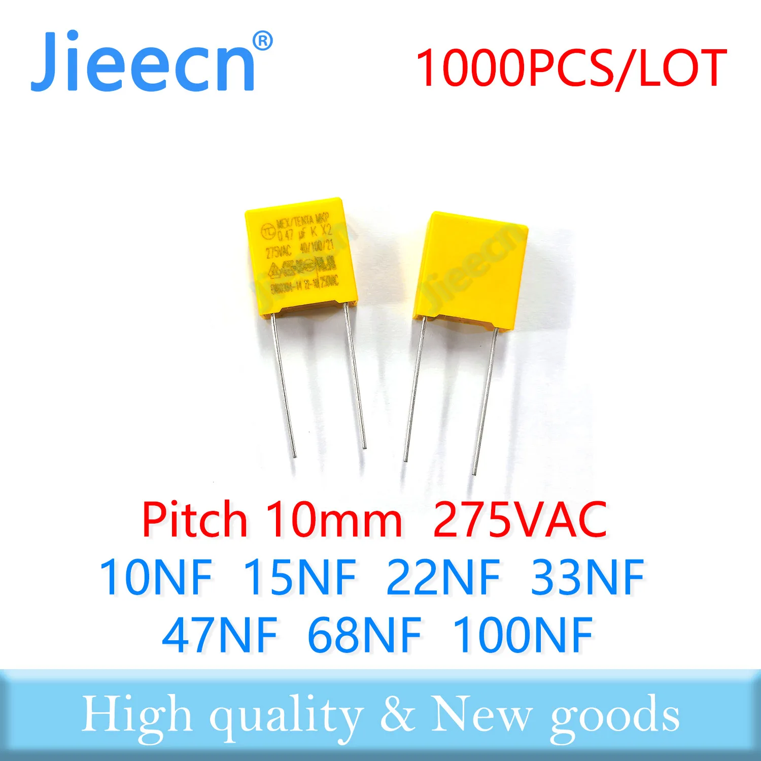 1000PCS Pitch 10mm X2 Safety Correction Capacitor 275VAC 10NF 15NF 22NF 33NF 47NF 68NF 100NF 103 153 223 333 104 0.01UF 0.1UF