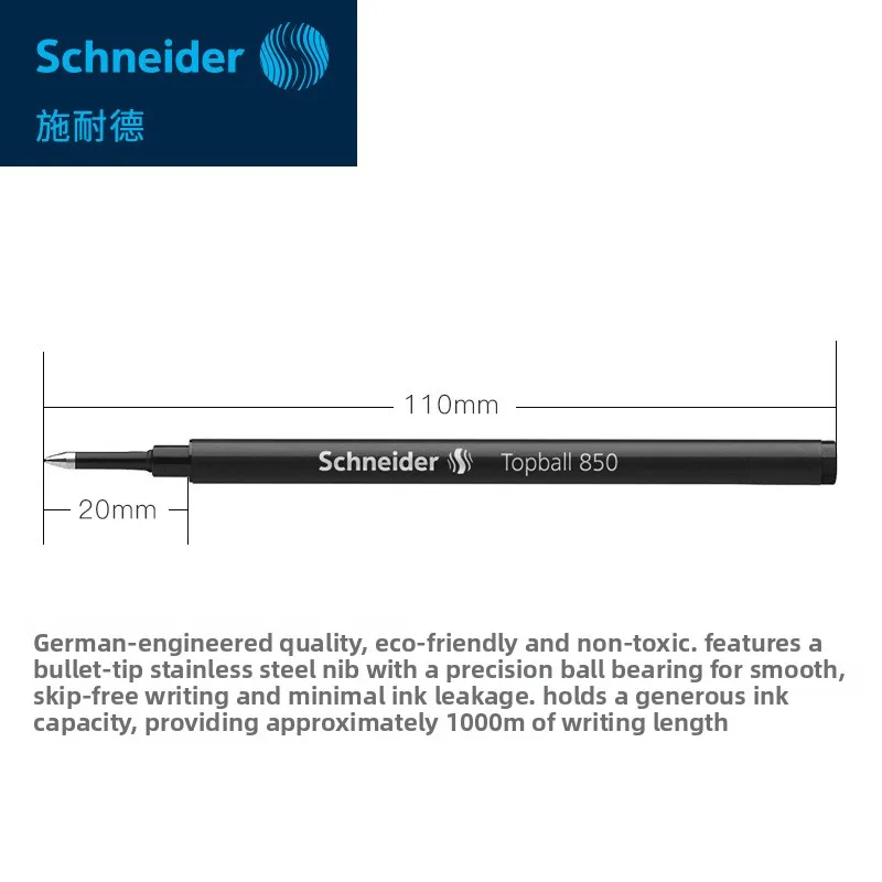 Pack of 10 - Schneider Topball Rollerball Refill F ,Smooth Writing Rollerball Refills Designed Non Dry Roller Pen Refills